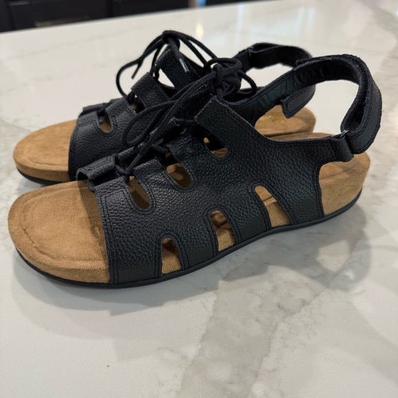 Cobbie Cuddlers Lace Up Leather Sandals Women’s 9 Black Comfort Insole Casual - Picture 3 of 10